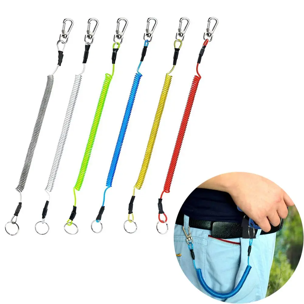 สายคล้องกันหลุดสำหรับตกปลา แบบยืดหดได้ ใช้ลวดเหล็ก แข็งแรง พร้อมตัวล็อคแบบหัวเข็มขัด สำหรับกิจกรรมกลางแจ้ง เช่น ตกปลา ใช้เป็นพวงกุญแจได้