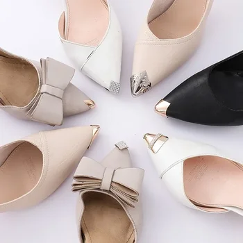 Frauen High Heel Metall Kappe Kappe Tragen und Reißen Concealer Anti-kicking Leder Schuhe Punkt Schutz Flache Schuh Tipps kappe Accessorices