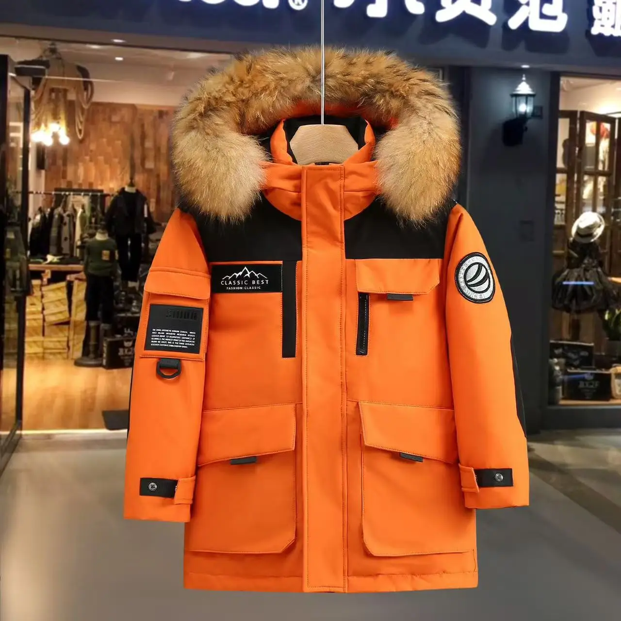 Children's Winter Down Jacket Boys' and Girls' Top 2025 Medium to Long New Winter Thick Coat for Large Children