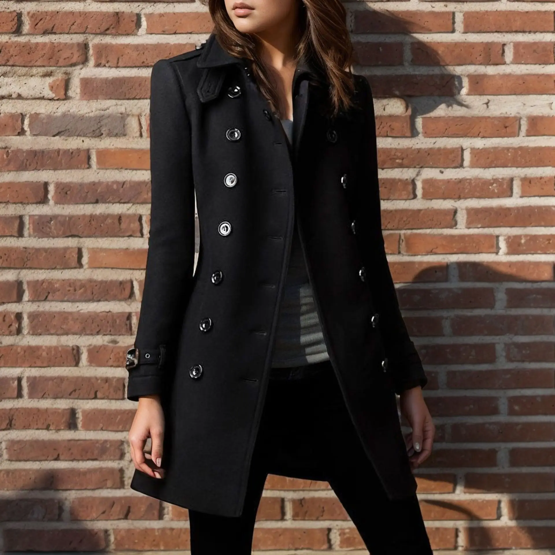 

Winter Women Solid Overcoat Button Lapel Office Coat Warm Slim Long Jacket Thin Elegant Outwear Women'S Jacket