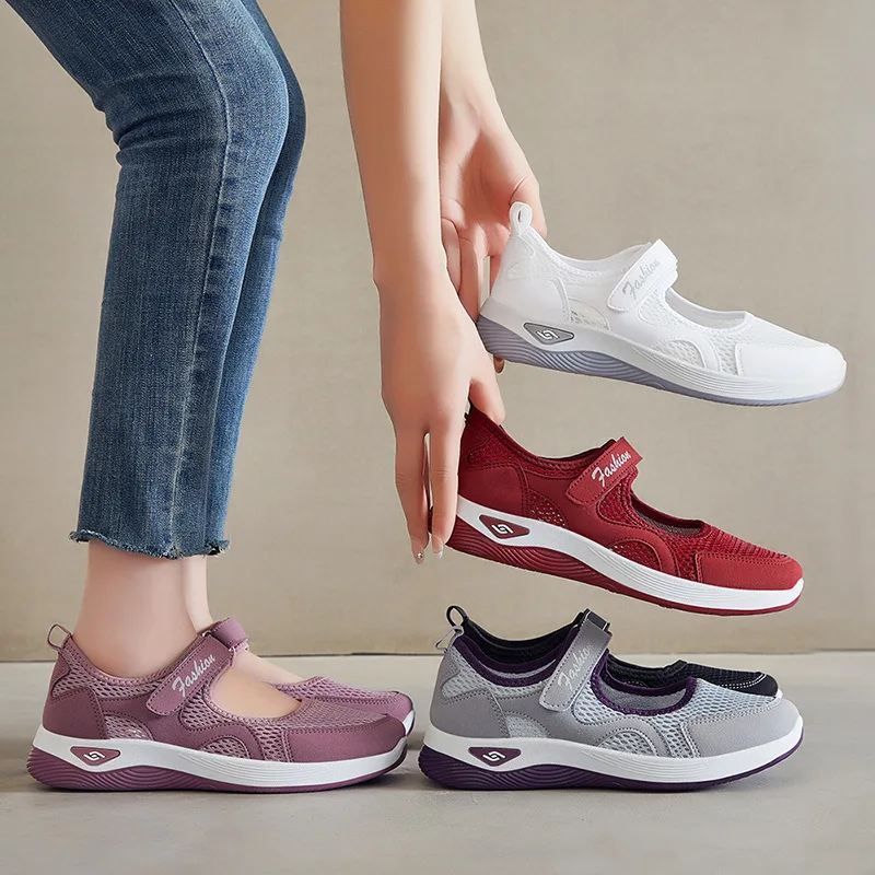 

Женская летняя повседневная обувь с мягкой подошвой, не уставшие ноги, прогулочная обувь, дышащая обувь на липучке с неглубоким носком