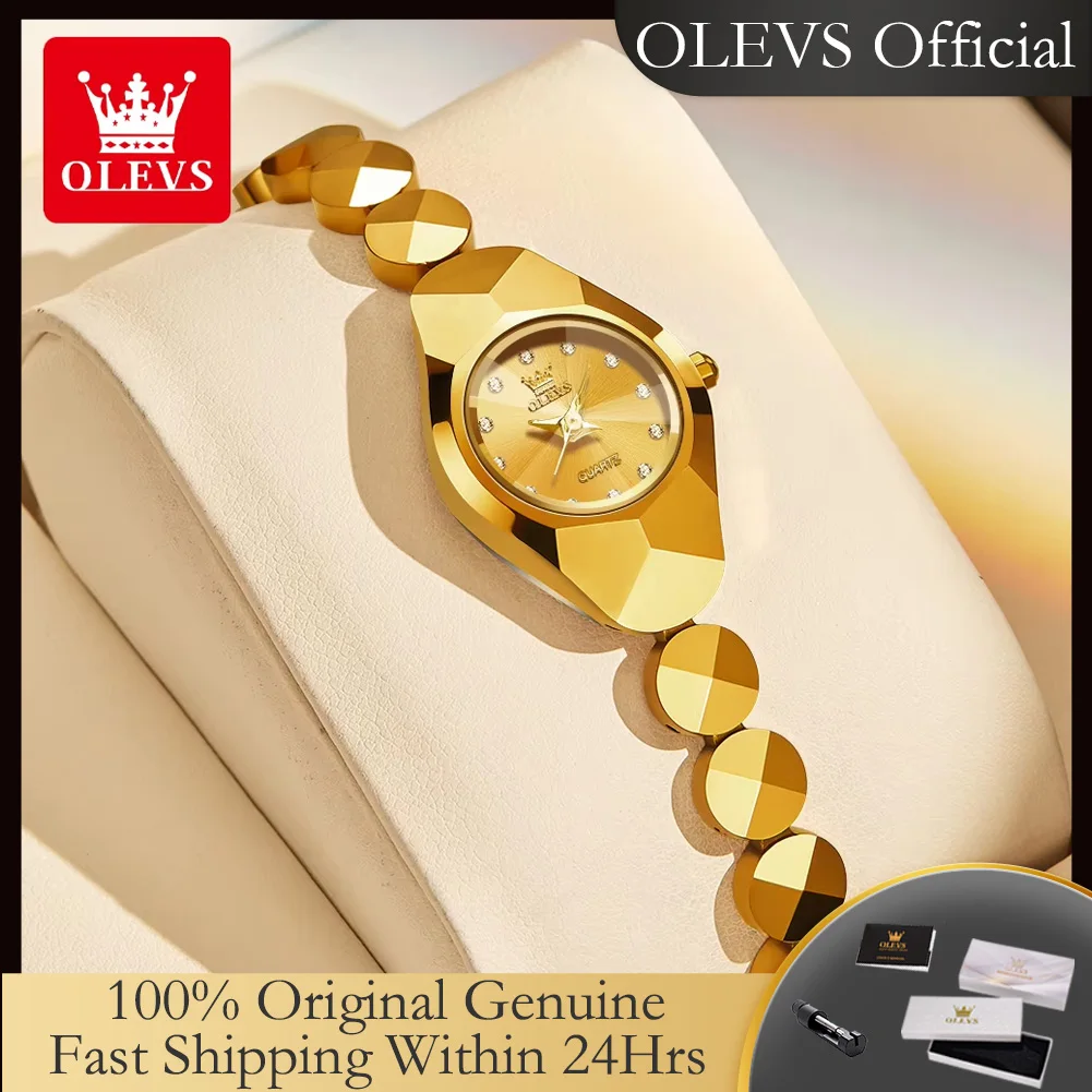 OLEVS 7007 Origianl Quartz Watches for Women Tungsten Steel Strap Fashion Rhombus Mirror Waterproof Ladies Bracelet Writwatches