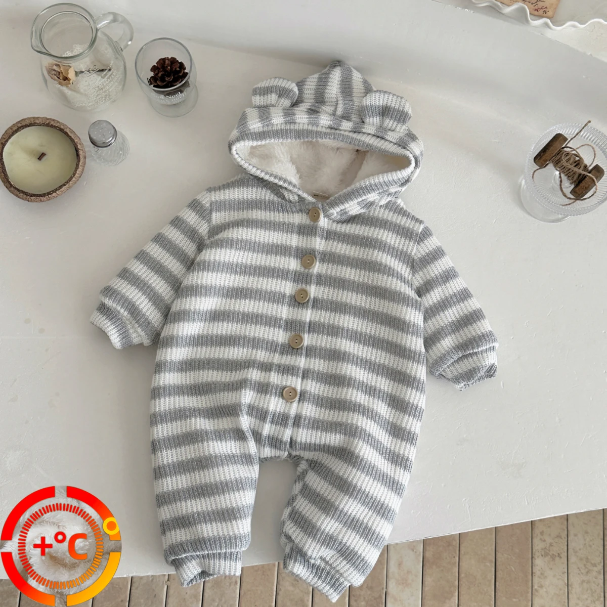 

Winter Newborn Infant Baby Boys Girls Romper Striped Long Sleeve Button Up Front Rompers Kids Onepiece Soft Baby Clothing