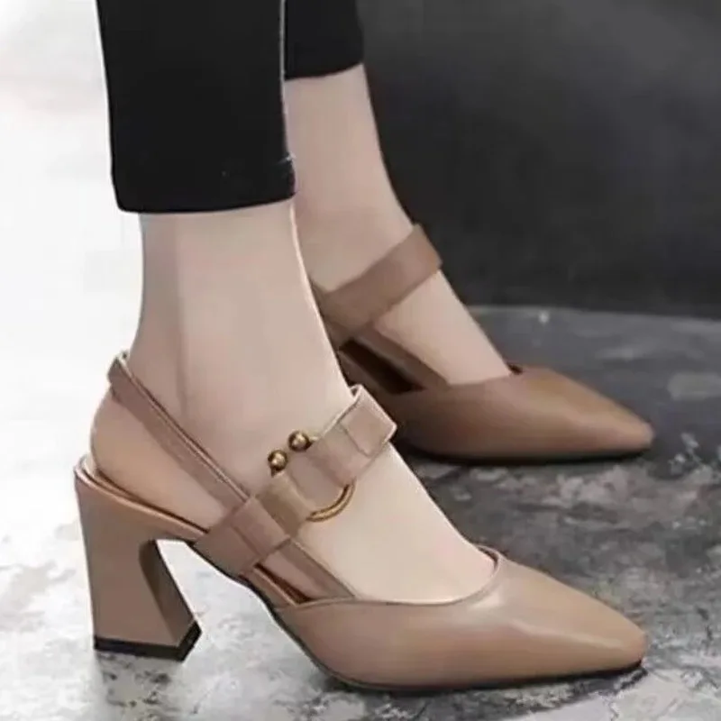 Zapatos De tacón con hebilla para Mujer, calzado con punta en pico, Color liso, para primavera y otoño, 2024