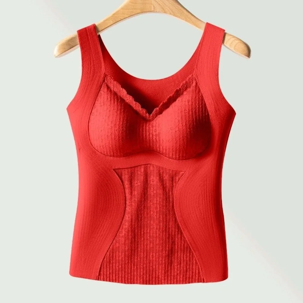 Lace Cashmere Thermal Underwear Sleeveless with Padded Cups Wool Thermal Shapewear Camisole Slimming Crop Tops Tanks