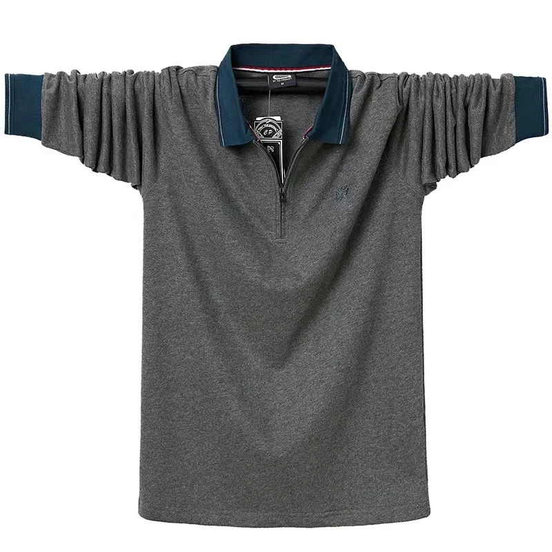 

Men's outdoor stand collar long sleeve T-shirt Spring and autumn new styles Men's polo zipper lapel Large size M-6XL