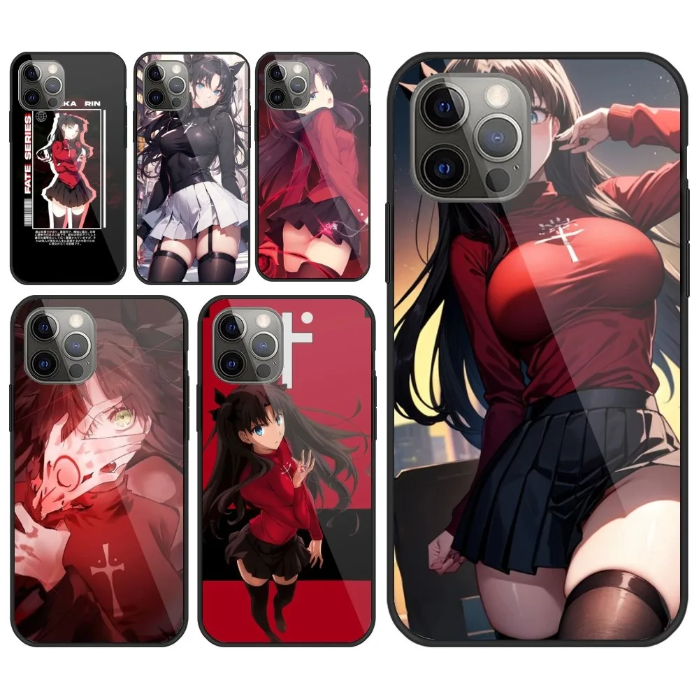 Fate Night Rin Tohsaka Cell Phone Case for iPhone 15 14 13 12 11 XS X 8 7 6 Plus Mini Pro Max SE 2022 PC Glass Cover Funda