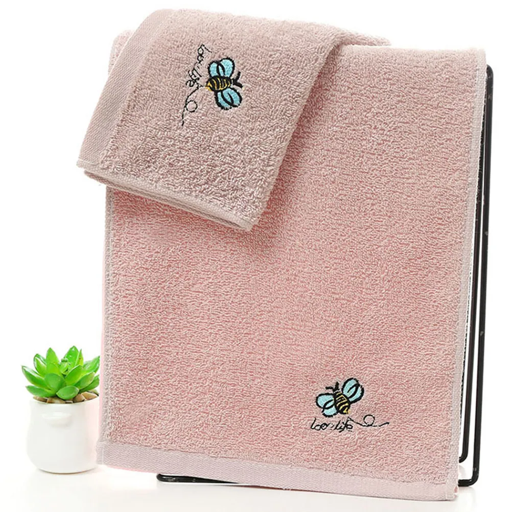 3pcs Cotton Hand Towels Embroidered Cartoon Pattern Absorbent Quick Dry Face Washcloths Kids Bath Towels 50X25Cm Blue Pink