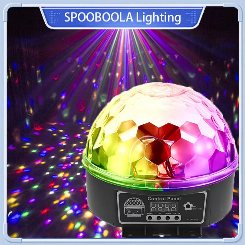 LED Stage Lights DJ Disco Party Club DMX512 Crystal Magic Ball Stage RGB Light Sound Activated Light With Remote Control 6 Color