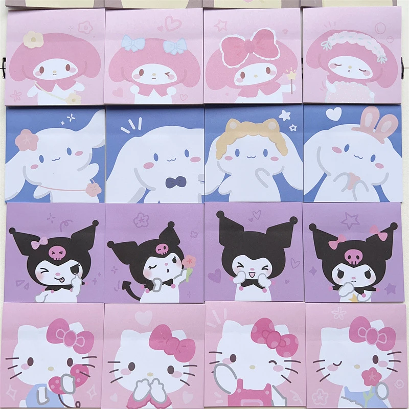 80 sztuk/worek śliczne Sanrio uwaga Hello Kitty karteczki samoprzylepne Cartoon Kuromi Cinnamoroll karteczki samoprzylepne uczeń wiadomość naklejki