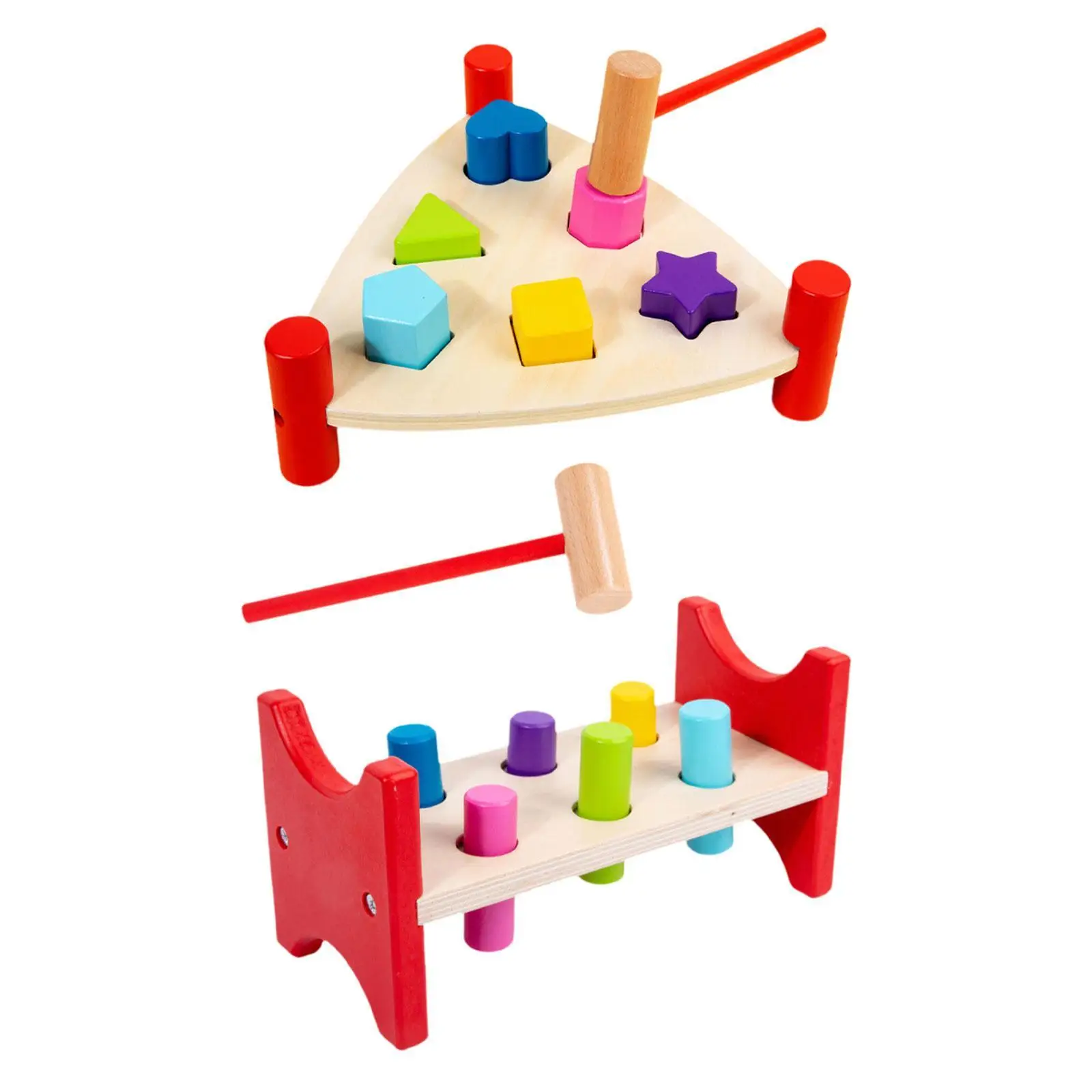 Pounding Bench Wood Toy Color Cognitive Fine Motor Skill Coordination Training Educational Toy Pile Driving Platform Toy