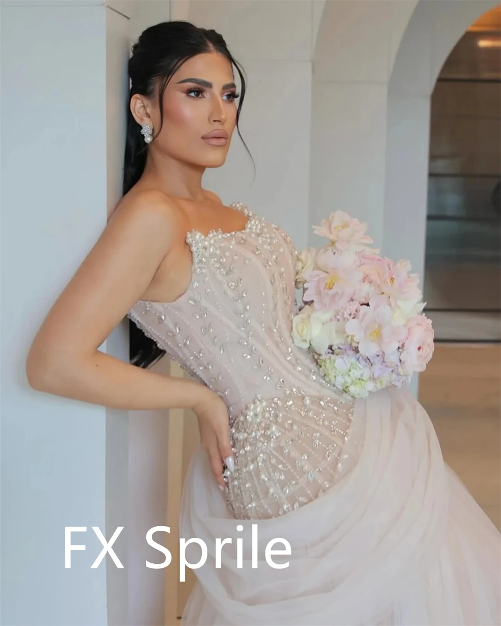 Vestidos De Noche De tul con temperamento personalizado, vestidos De fiesta sin mangas sin tirantes a la moda, Vestido De fiesta con tren De corte