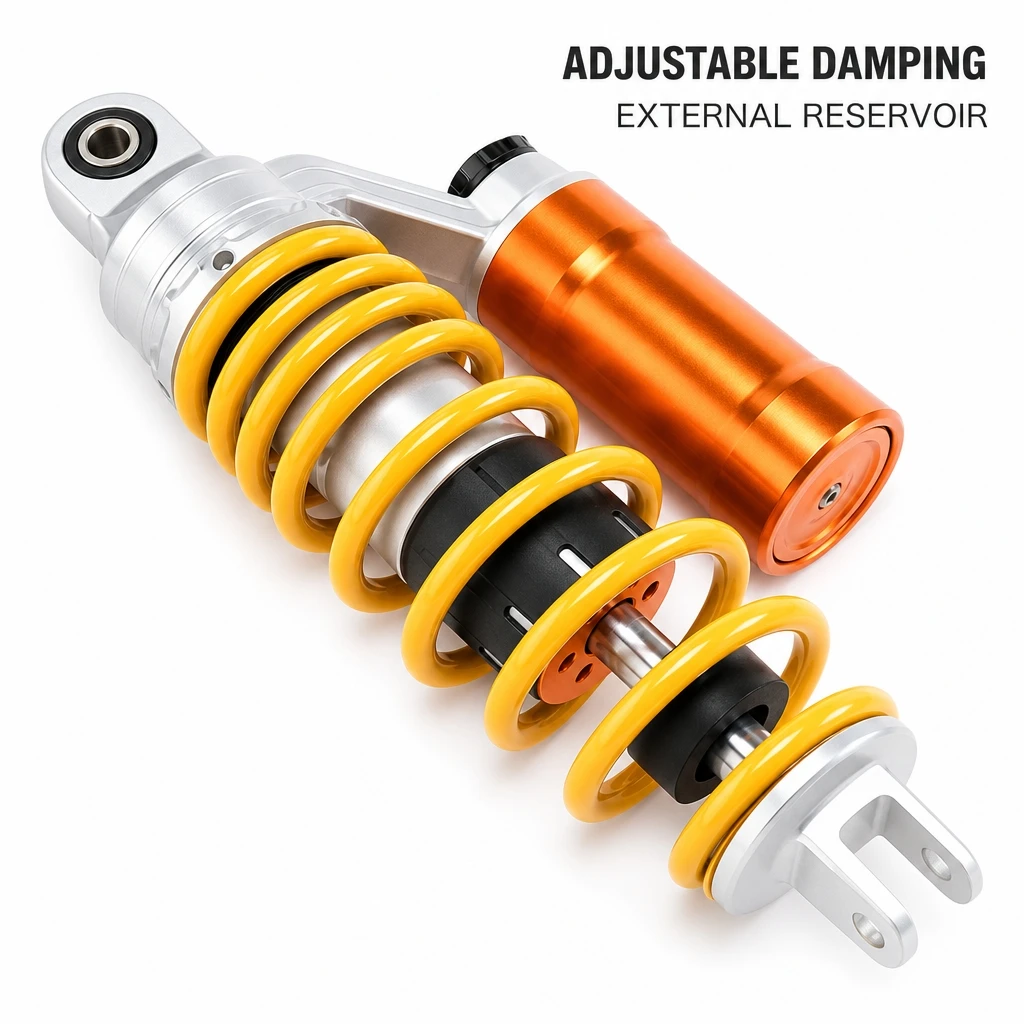 24 Level Adjustable Nitrogen Shock Absorber Rear Suspension With Auxiliary Gas Bottle For Motorcycle Scooter Refit