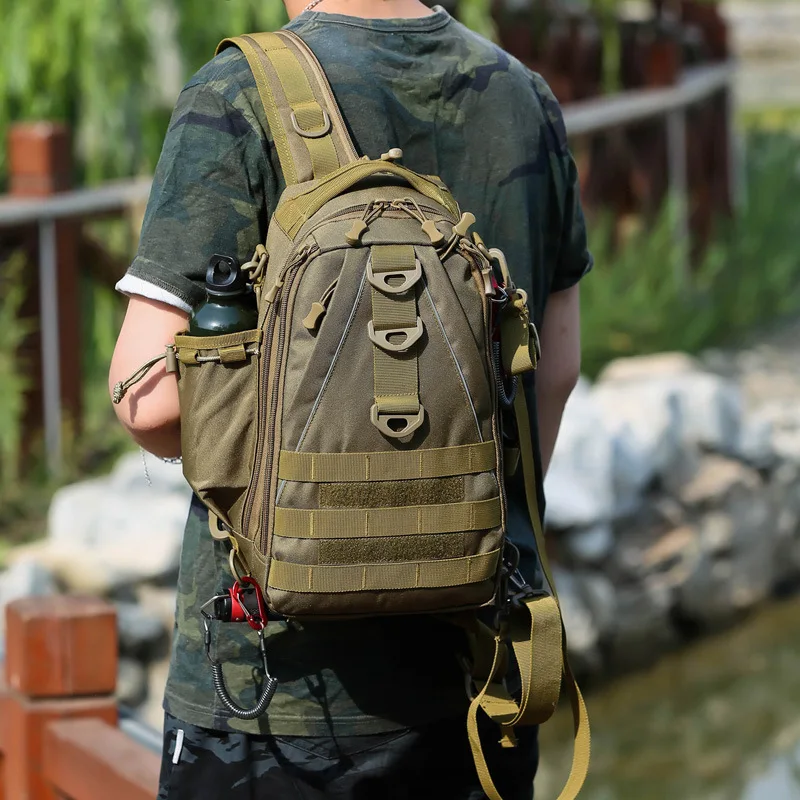Durable Oxford fabric waterproof Lure fishing backpack for men, multi-functional camouflage crossbody backpack