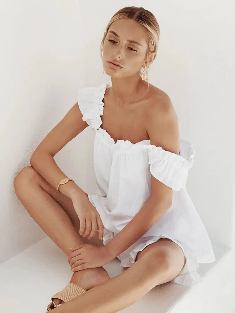 Ruched New Sleepwear Women\'s Cotton White Sleeveless Pajama Sexy Backless Summer Suit For Women Solid Loose Nightwear 2022