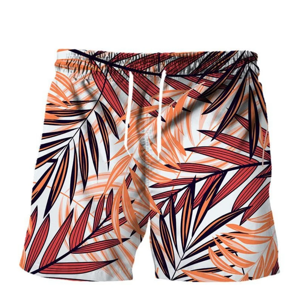 

Motorcycle Plant leaves Pattern Beach Shorts For Men Colorful 3D Printed Swim Trunks Summer Hawaii Vacation Short Pants Loose