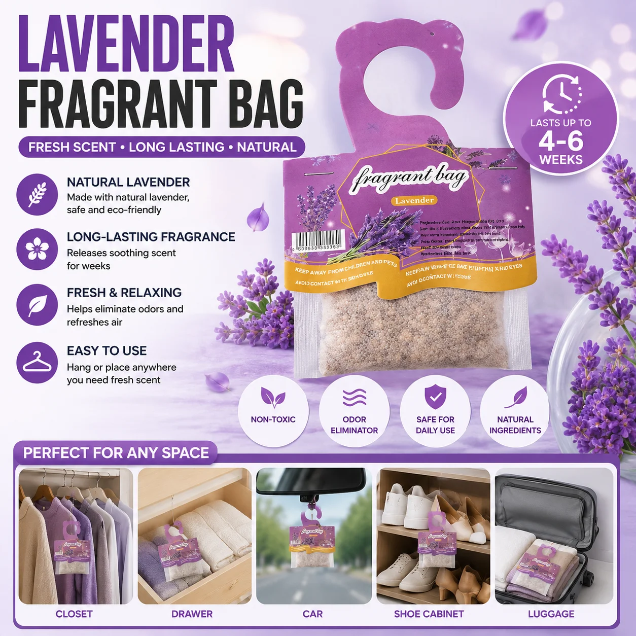 Lavender Sachet Air Freshener Natural Hanging Deodorizer for Closet Wardrobe Drawer Bedroom Car view 6
