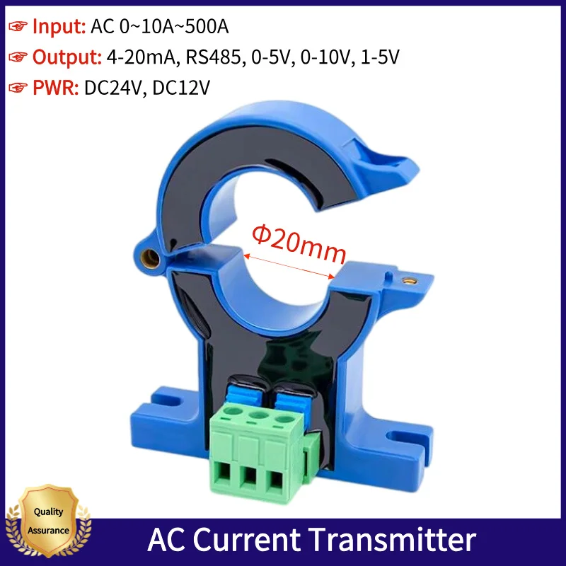 

20mm 25mm Hole Hall Current Transmitter Signal Isolator Open Loop Split 50A 100A to 4-20mA 0-10V DC Current Transducer Sensor