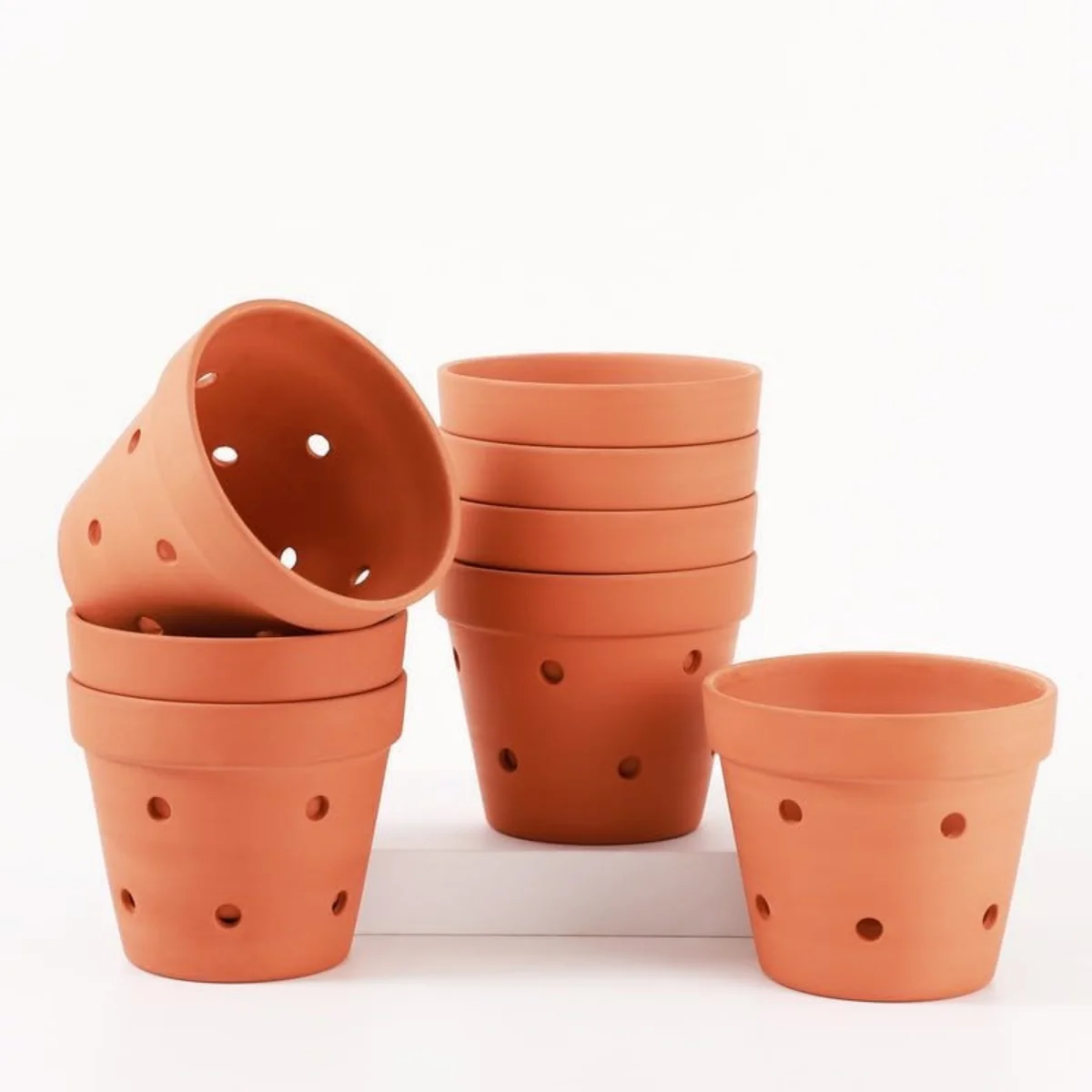 4.5 Inches Terracotta Orchid Pots with Holes - 8 Pcs Clay Orchid Planter Pots for Repotting, Small Flower Plant Pots for Orchid