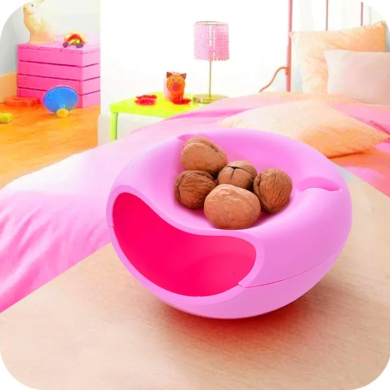 Snack Storage Bowl, Double Dish Nut Bowl with Cellphone Holder Slot, Serving for Pistachio, Sunflower Seeds, Peanuts, Edamame