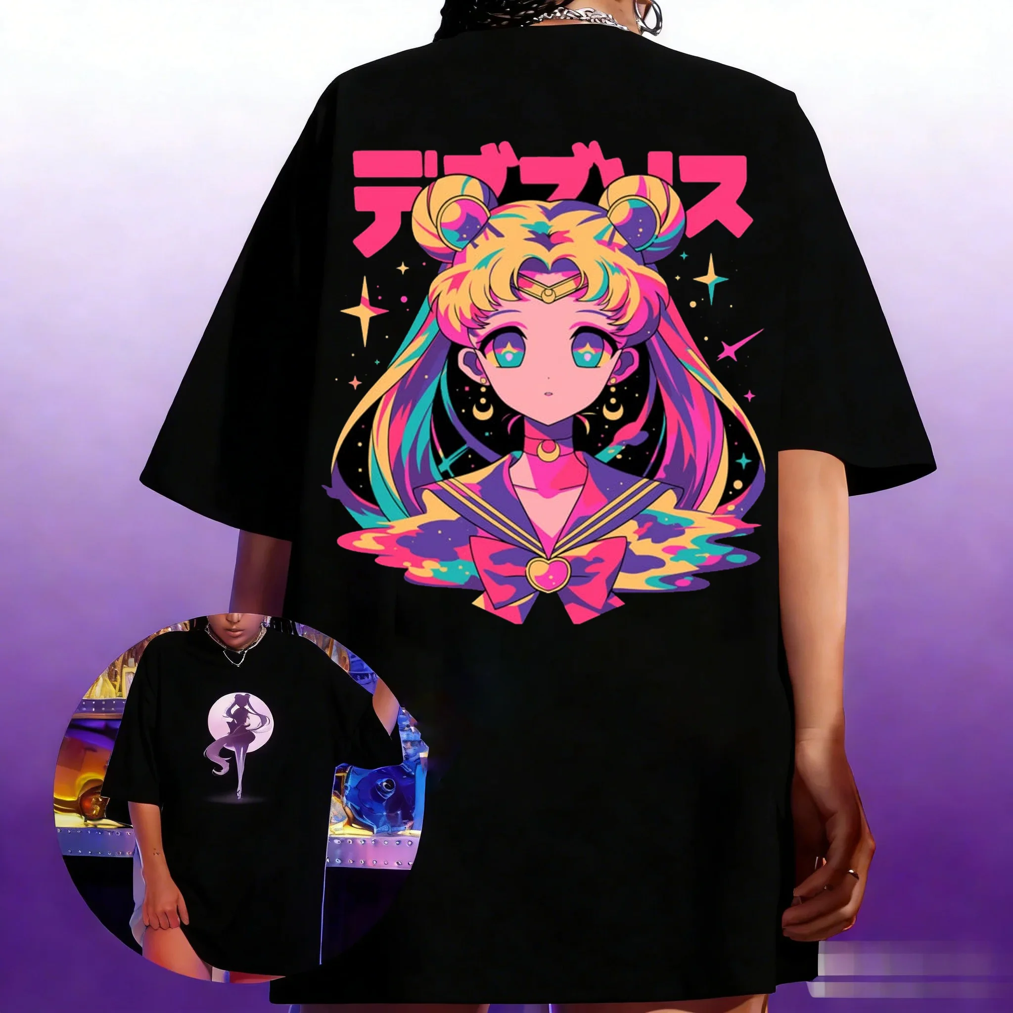 

Anime Sailor Moon Women's Harajuku Summer T-shirt 2026 New Oversized Retro Streetwear Casual Loose Men Short Sleeve Unisex Tops