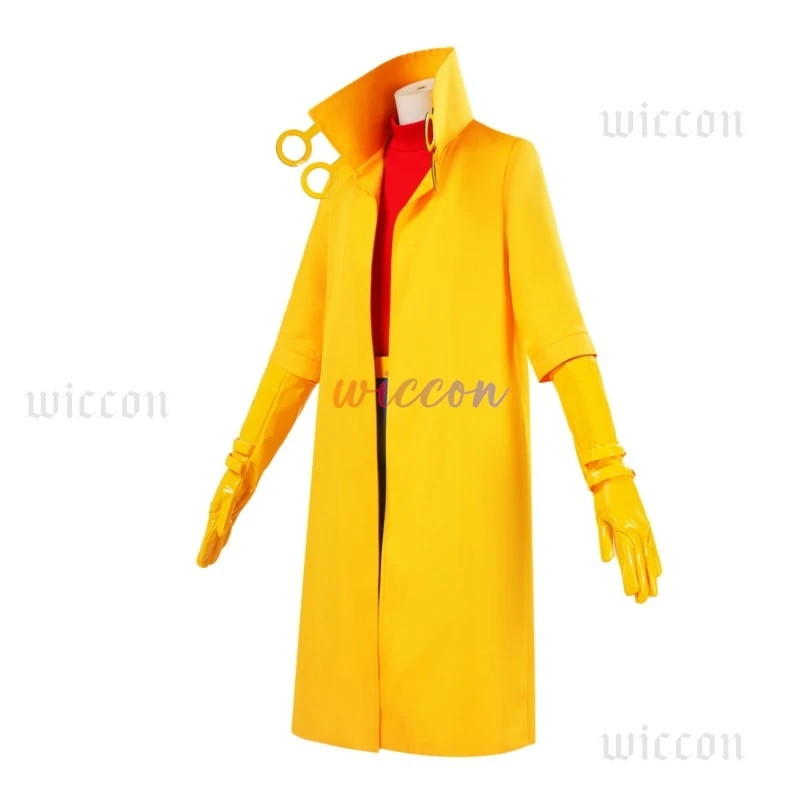 زي تنكري لفيلم سوبر فيلين جوبيلي معطف خندق أصفر شورت مع نظارات مقاس مخصص للنساء في الهالوين