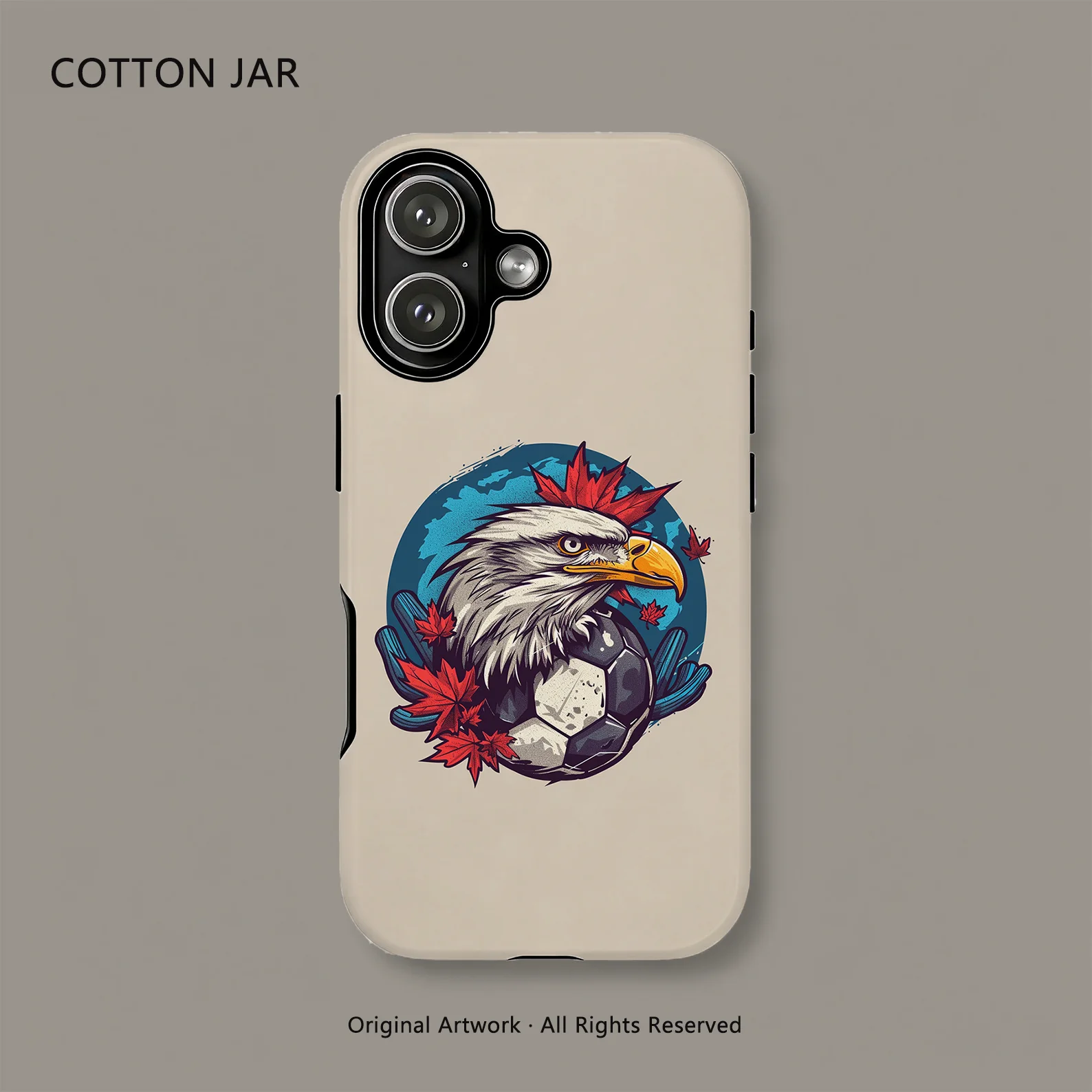 Bold Eagle Soccer Ball Maple Leaf Phone Case For iPhone 17 16 15 Pro Max 14 13 12 Plus Double Layer Cover Sports Fan