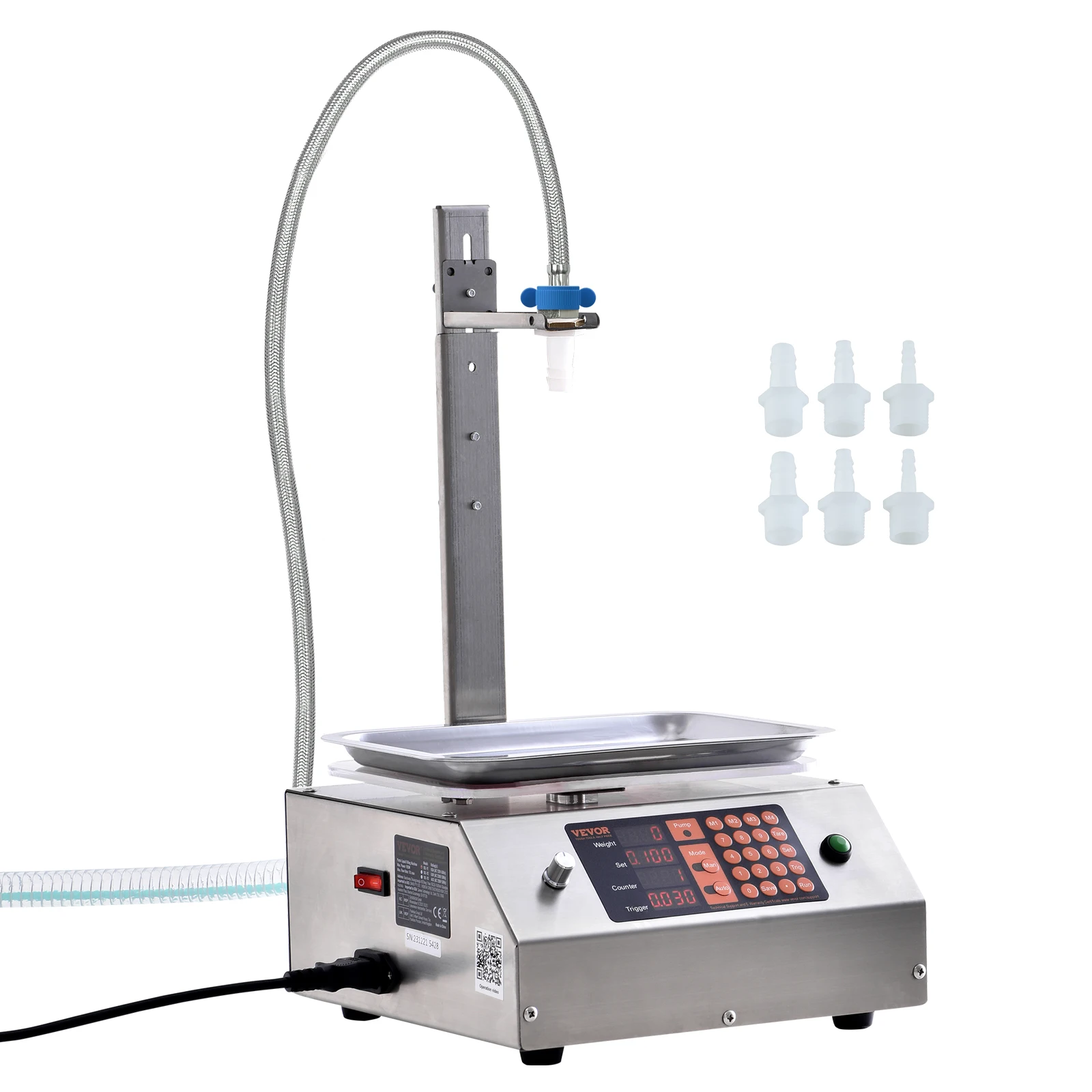 VEVOR Máquina Automática de Llenado de Líquidos Capacidad de Pesaje 30-15000g Llenadora de Botellas Bomba Peristáltica de Control Digital para Leche, Agua, Vino, Bebidas, Salsa de Soja, Boquilla Única