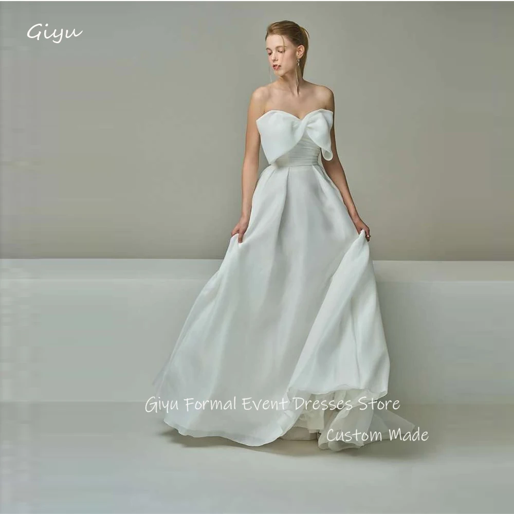 Giyu-Vestidos de novia elegantes de Organza de seda, línea A, Corea, sesión de fotos, Bowknot, longitud frontal hasta el suelo, Vestidos de novia