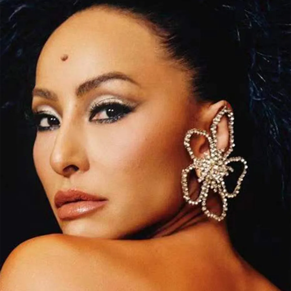 

Exaggerated Shiny Rhinestone Flowers Big Dangle Earrings for Women Fashion Jewelry Ladys' Statement Earrings Accessories