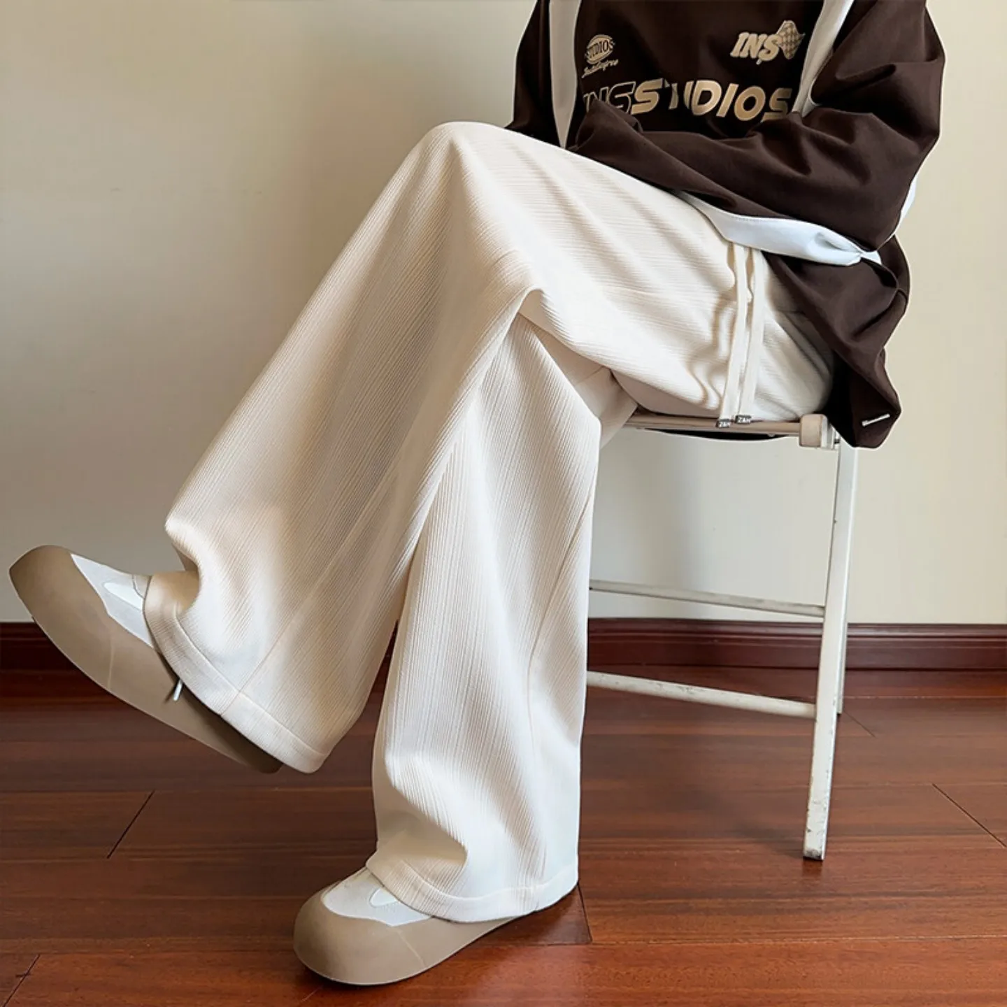 

Ice Silk Men's Sport Pants Summer Trendy Brand Loose Wide Leg Casual Long Trousers Drapey Feel Qui Dry Straight Cut Leisure...