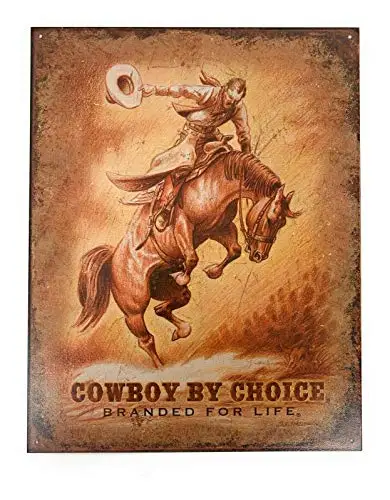 Cowboy by Choice Western Rodeo Cowboy 8x12 Inch Metal Tin Wall Decor Home Bar Tin Sign Decor