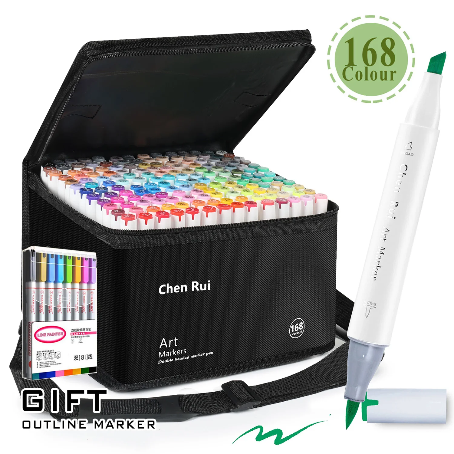 48/60/80/120 kleuren Dual Tip Brush & Beitel Permanente Art Marker Pennen met Basis & Omtrek Markers Tekenbenodigdheden Kit-Hervulbaar