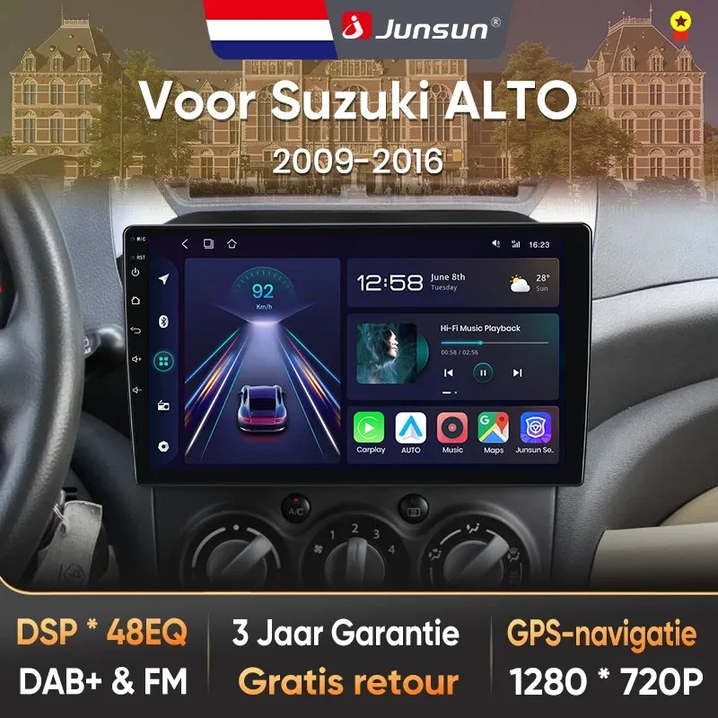 Image of Junsun für Suzuki Alto 2009-2016 9 Zoll 4GB 64GB Android 13 Autoradio GPS Navigation Carplay DSP Bluetooth FM Lenkradbedienung Unterstützung USB AUX Eingang Rückfahrkamera Bereit 1080P Video Split