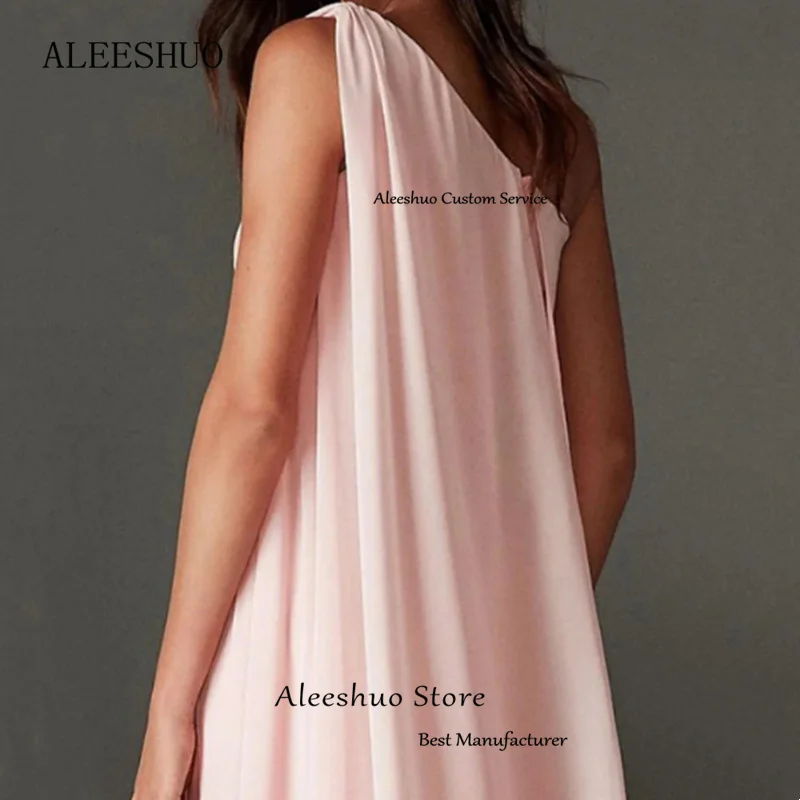 Aleeshuo elegante rosa One Shoulder Ballkleider mit Cape Meerjungfrau Abendkleid ärmellose formelle Anlässe vestido de noche