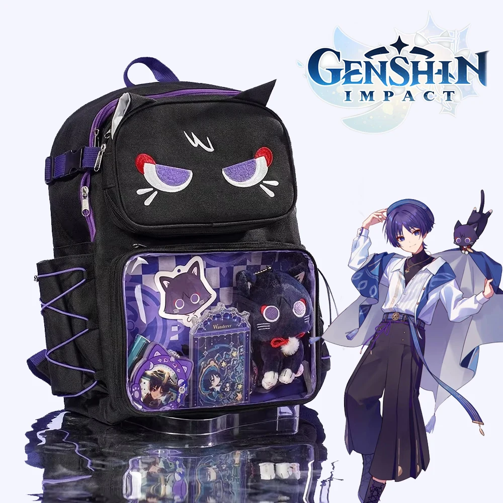 

Game Genshin Impact Wanderer Balladeer Cosplay Backpack Student School Bag Large Capacity Shoulder Bag Canvas Removable Handbag