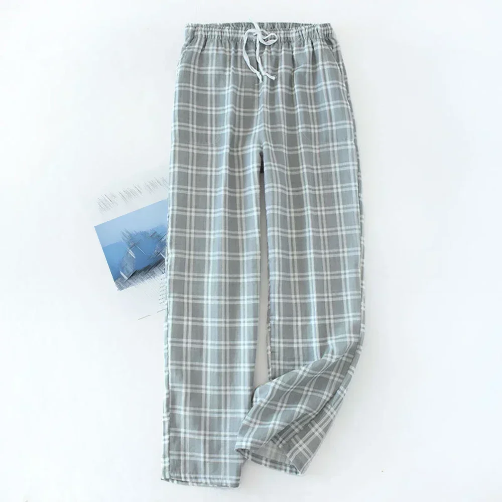 Casual Breathable Men Sleep Bottoms Pants Loose Elastic Waist Plaid Pajama Sleepwear Homewear Man Pants Trousers Clothing