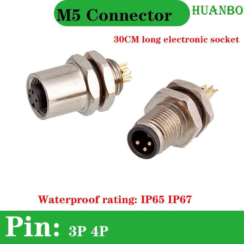 

Waterproof connector 10CM 20CM 30CM long electronic wire socket M5 flange socket wire 3P 4P customized terminal