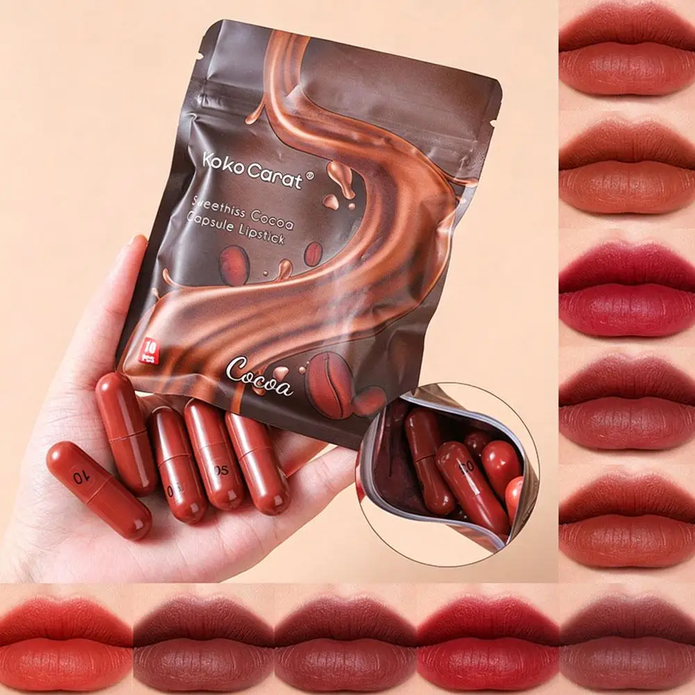 10-Color Capsule Lipstick Set Mini Matte Lipstick Long-Lasting Waterproof Non-Stick Cup Lip Makeup Kit