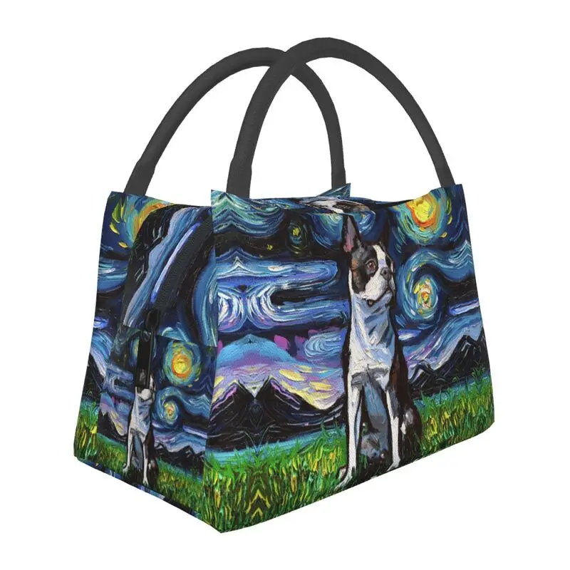 

Starry Night Boston Terrier Dog Insulated Lunch Tote Bag for Women Pet Lover Resuable Thermal Cooler Bento Box Hospital Office