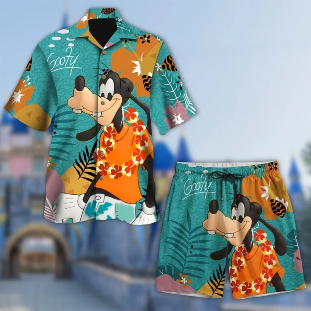 New Disney Hawaii 3d printed shirts men and women fashion suits cute Tigger Disney button boys suits short sleeve shorts beach c