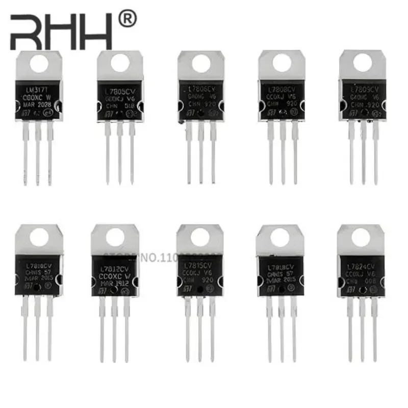 10PCS LM317T L7805CV L7806CV L7808CV L7809CV L7812CV L7815CV L7818CV L7824CV TO-220 Heatsink LDO Positive voltage regulator ICs