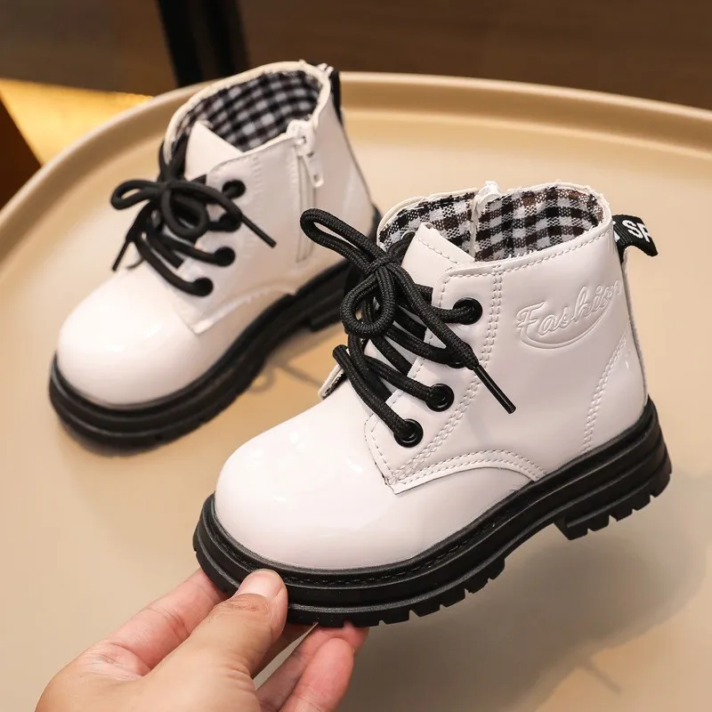 Girls' Side Zippered Low Bottomed Round Toe Three Color Leather Shoe Girls' Spring and Autumn Outdoor Leather Shoes Sizes 21-30