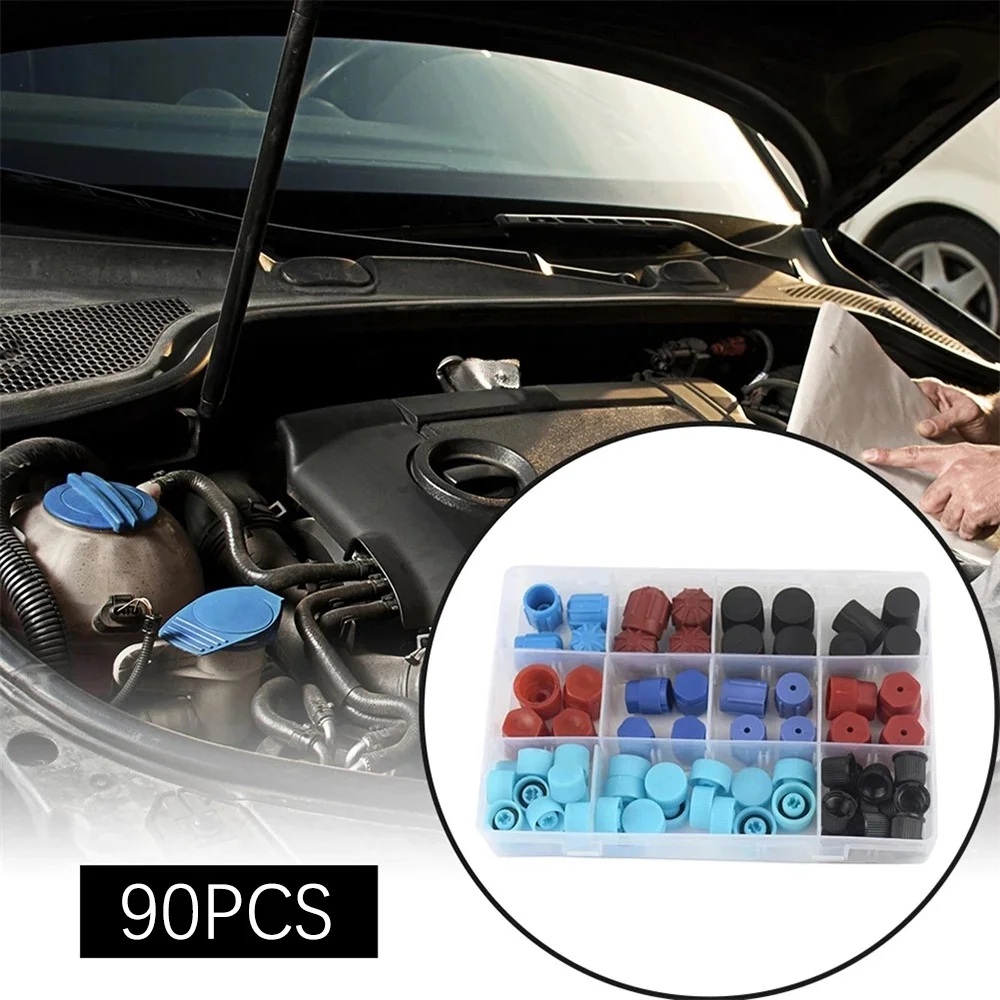 90Pcs Car Air Conditioner Repair Kit Car R134A R12 High and Low Pressure Side AC System Valve Core Dust Cap