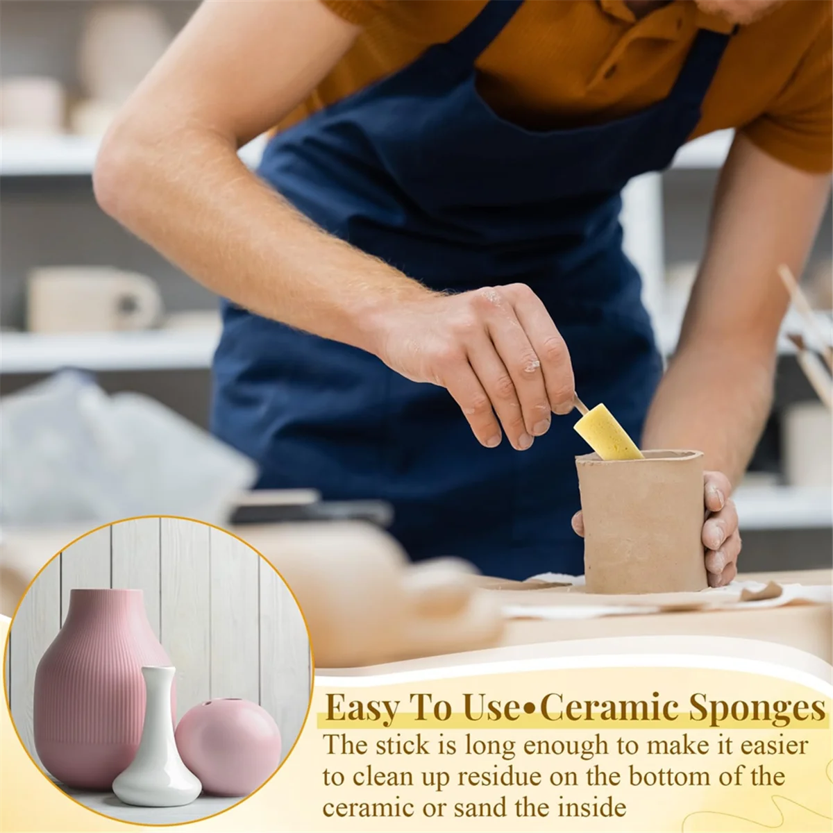 New 12 Pcs Pottery Sponge for Clay Pottery Sponges with 2-Density Sponge Stick for Pottery Clay Sponge for Pottery Ceramic