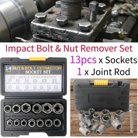 충격 볼트 및 너트 리무버 세트, 보관 케이스 포함, 볼트 추출기 도구 세트, 손상된 볼트 너트 리무버 추출기 소켓 도구, 14 개