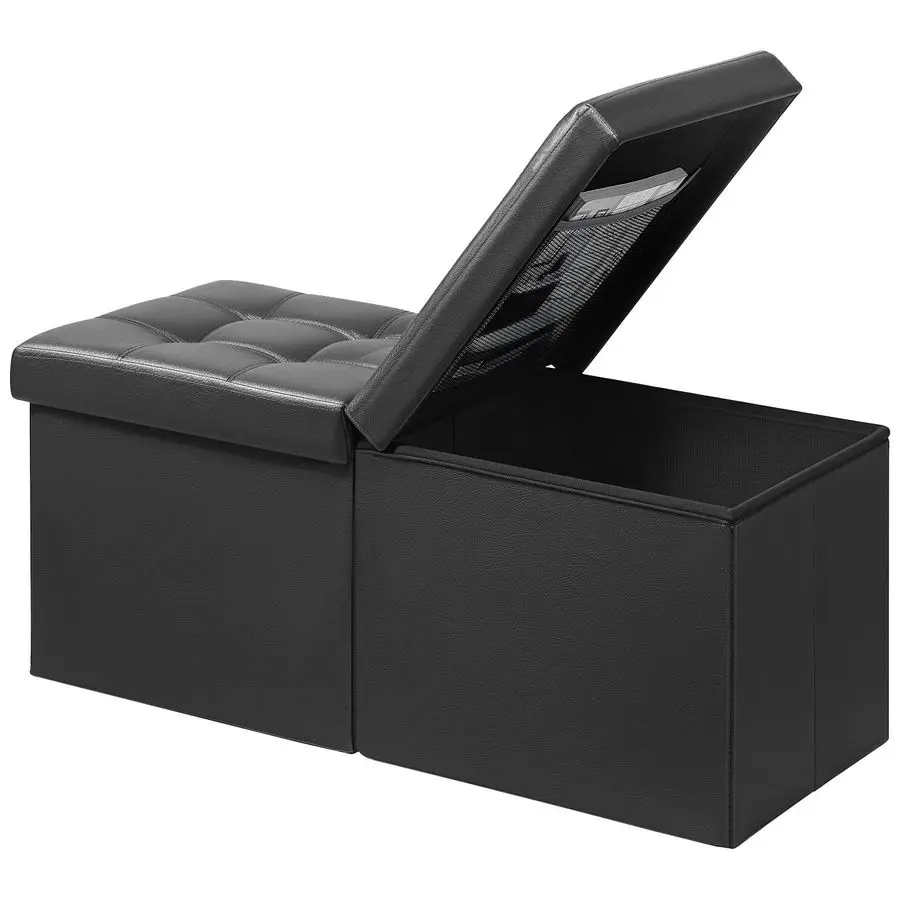 

Оттоманская скамейка с подставкой для ног с местом для хранения, 34-дюймовая черная кожаная подставка для ног, журнальный столик, мягкое сиденье, сундук для хранения, магазин одеял с