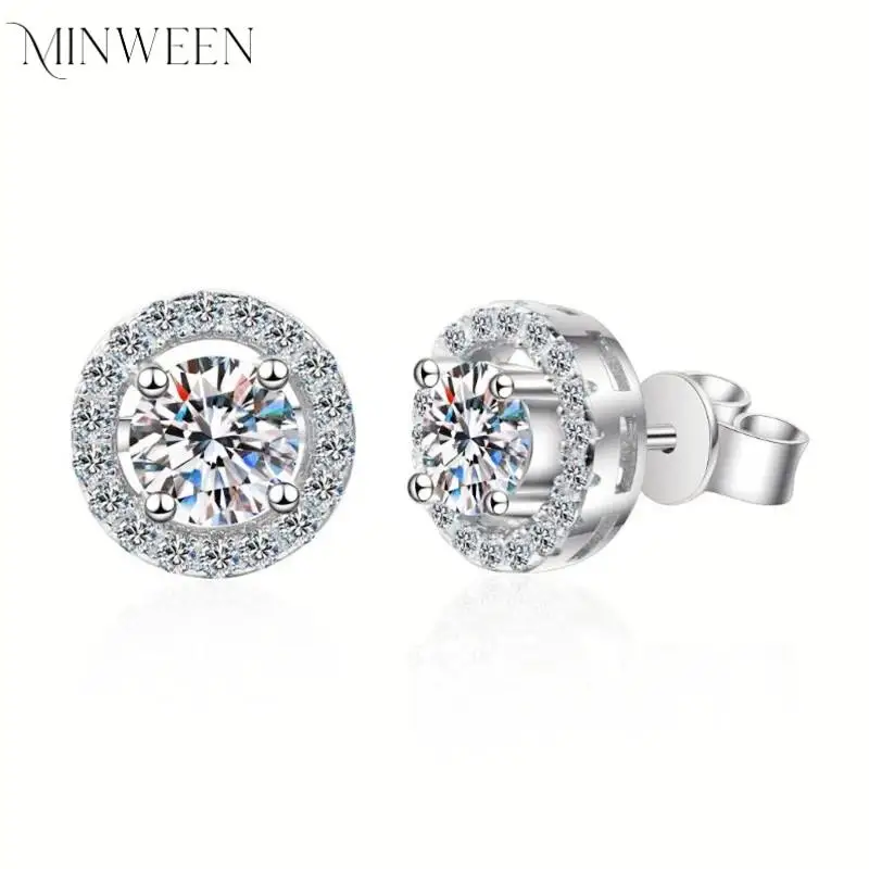 MINWEEN 2CT Certified Moissanite Stud Earrings for Women Platinum Plating Sterling Silver Diamond Ear Studs Wedding Fine Jewelry