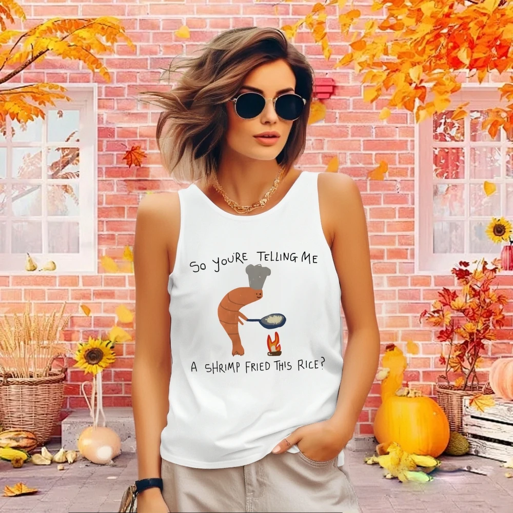 Een garnalen gebakken deze rijst Grappige grafische Wemen Vest Zomer Zacht ademend mouwloos T-shirt Cutecore Unisex stijl vrouwelijke kleding