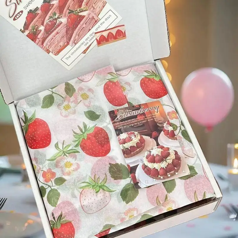 

HUA 10 Sheets Cute Strawberry Snow Pear Paper Flower Bouquet Wrapped With Flower Lining Wedding Birthday Party Packing Decor DIY